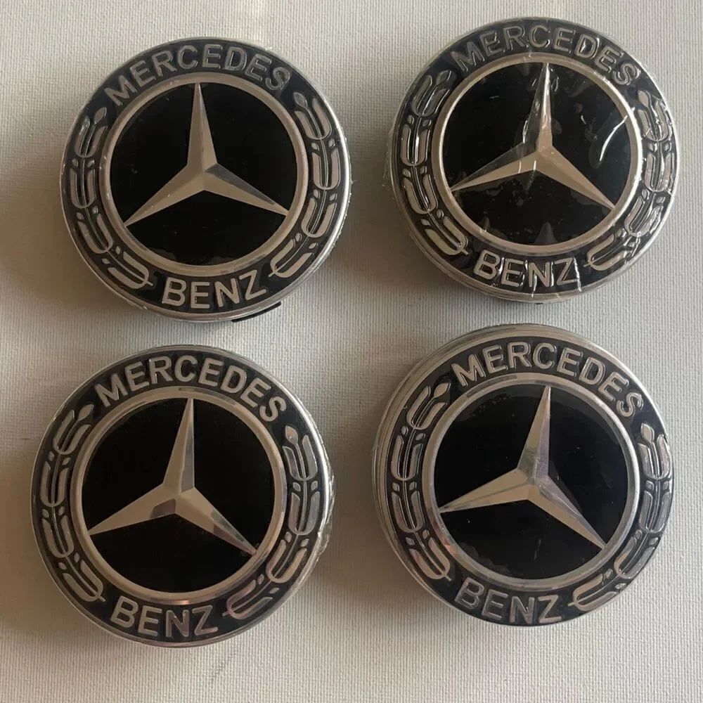 Mercedes Benz wheel center logo caps set of 4 black & silver NWT
